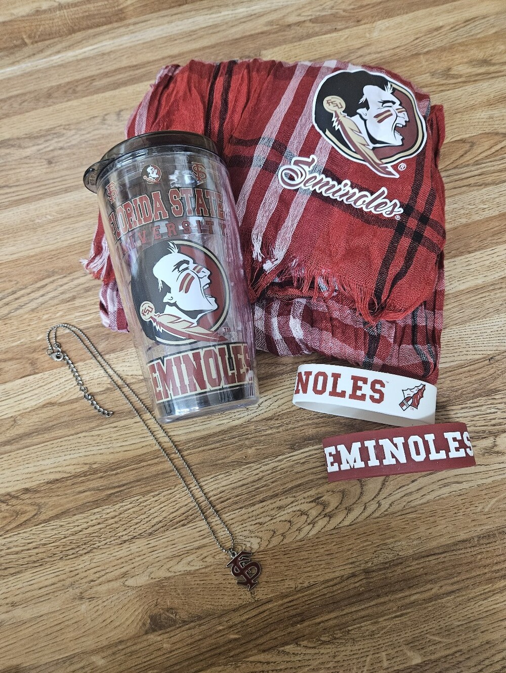 Florida State Seminoles Red Plaid Scarf + Tumbler & Accessories Bundle